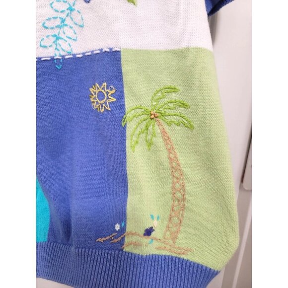 Alfred Dunner Women's Short Sleeve Knit Patchwork Top E embraided Floral & Nauti - Picture 6 of 9